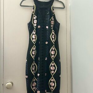 Guess Black Lace & Floral Embroidered Midi Dress
